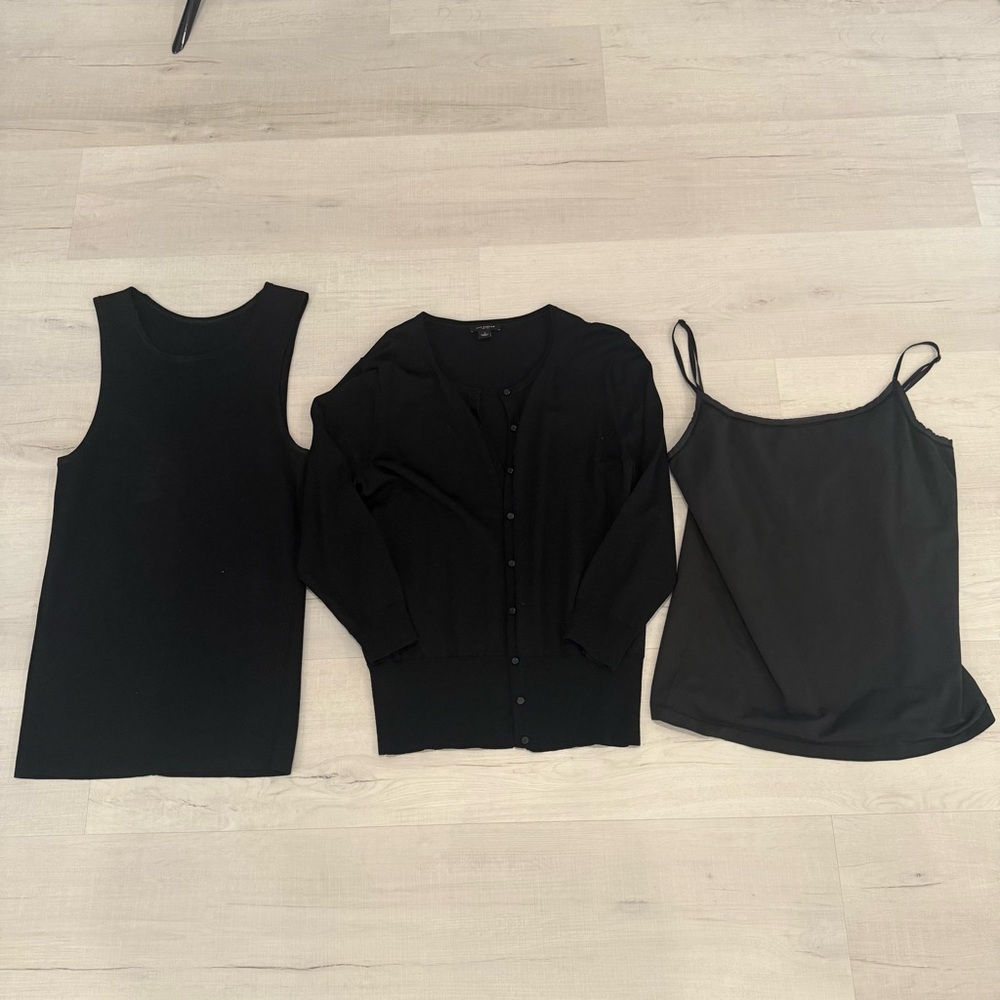 Ann Taylor Knit Sleeveless Top Cardigan Sweater, Tank in Black